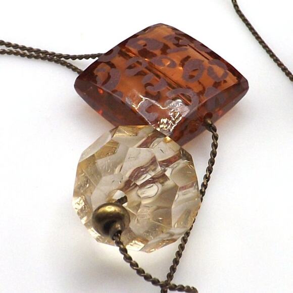 Brown Topaz Long Lucite Art Bead Necklace, 60" Length, Metal Chain - Picture 8 of 13